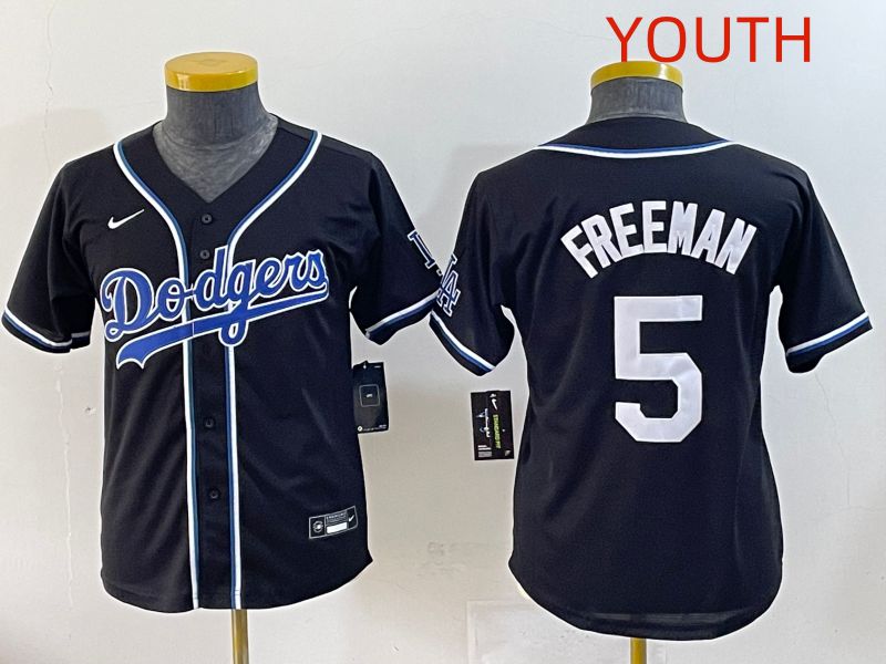 Youth 2025 Los Angeles Dodgers #5 Freeman Black Three generations Fashion Nike MLB Jersey style 1